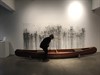 Susan Stockwell & Abisay Puentes 'Dream Boat', found boat, ink on wall, installation view Syracuse, USA, 2017